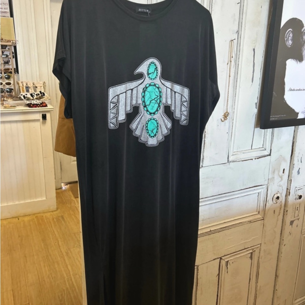 Black Maxi Dress with Turquoise Accents